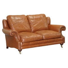 Medallion Upholstery Brown Leather Two-Seat Sofa Part of Large Suite