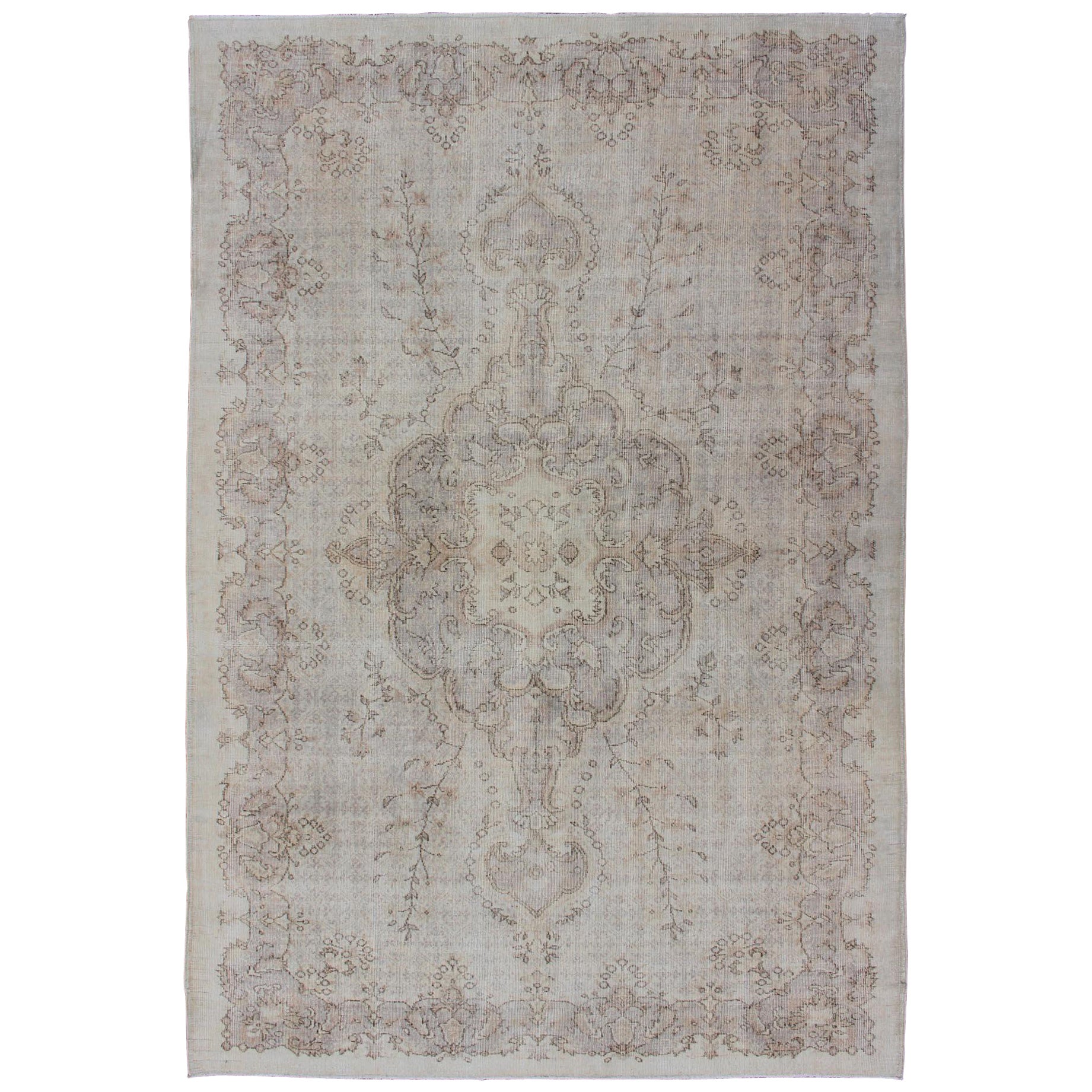 Tappeto Medallion Vintage Turkish Distressed in Sabbia, Crema, Lavanda, Taupe