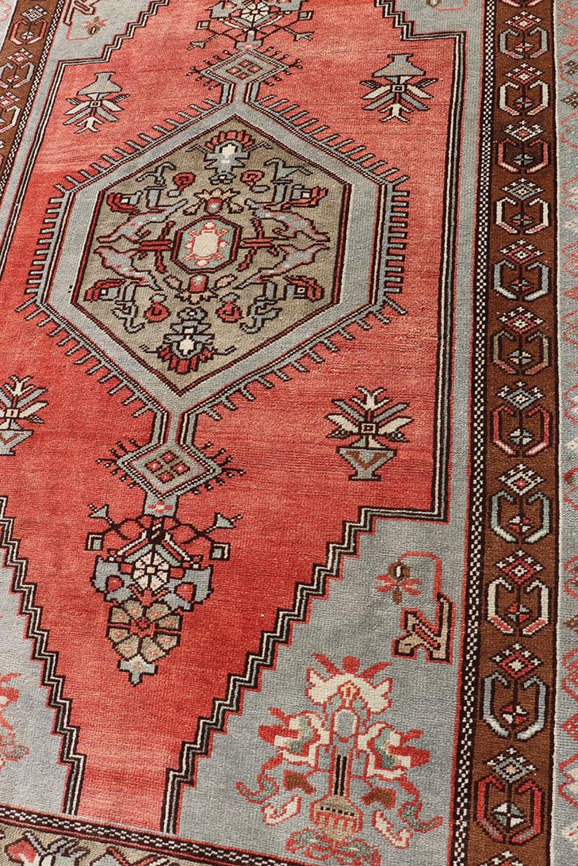 Medallion Vintage Turkish Oushak in Soft Red, Charcoal, Gray and Brown For Sale 2