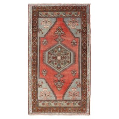 Medallion Vintage Turkish Oushak in Soft Red, Charcoal, Gray and Brown