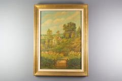 Garden Landscape Painting, Oil on Canvas, Signed, Belgian, Circa 1940
