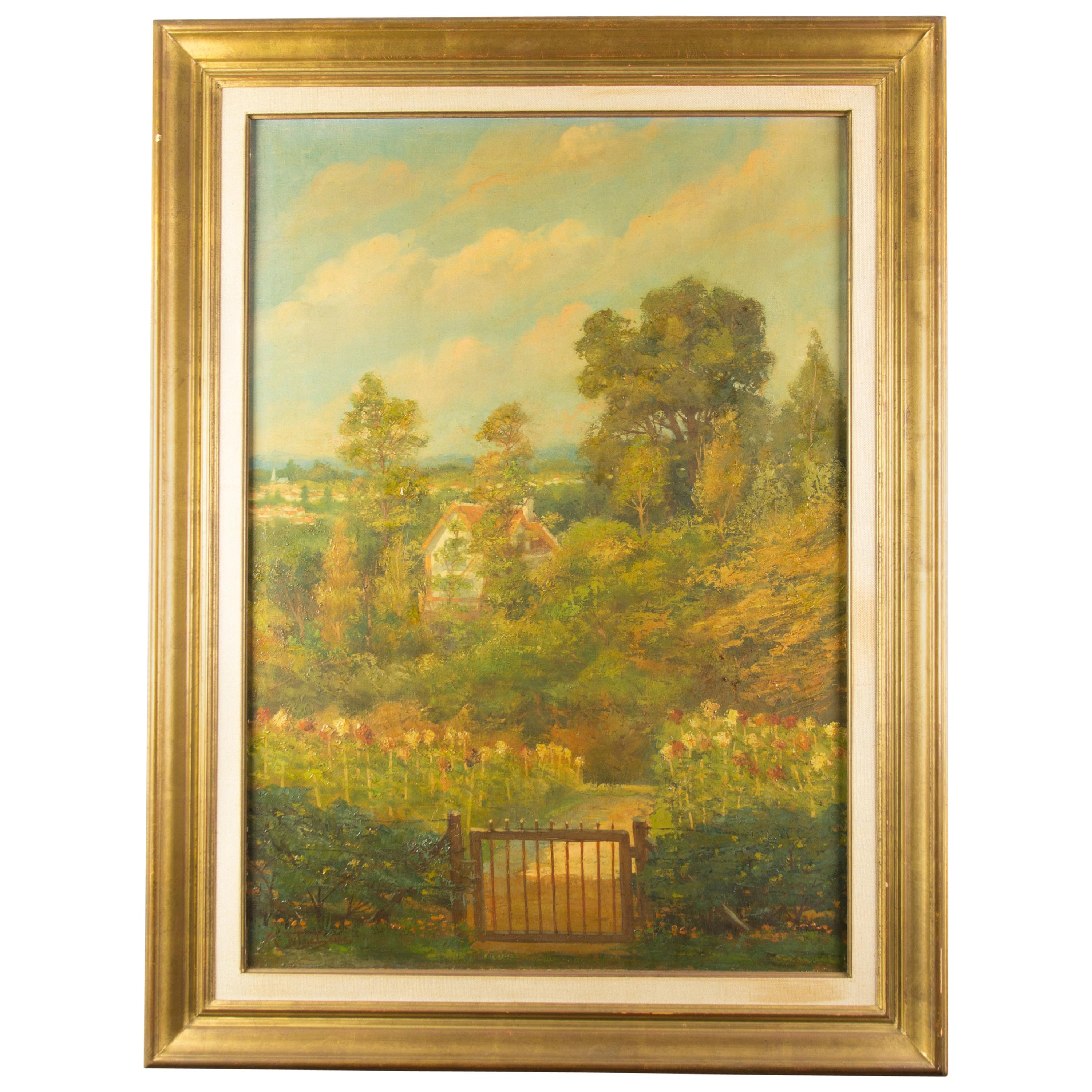 Peinture de Médard Tytgat d'un paysage et d'un jardin