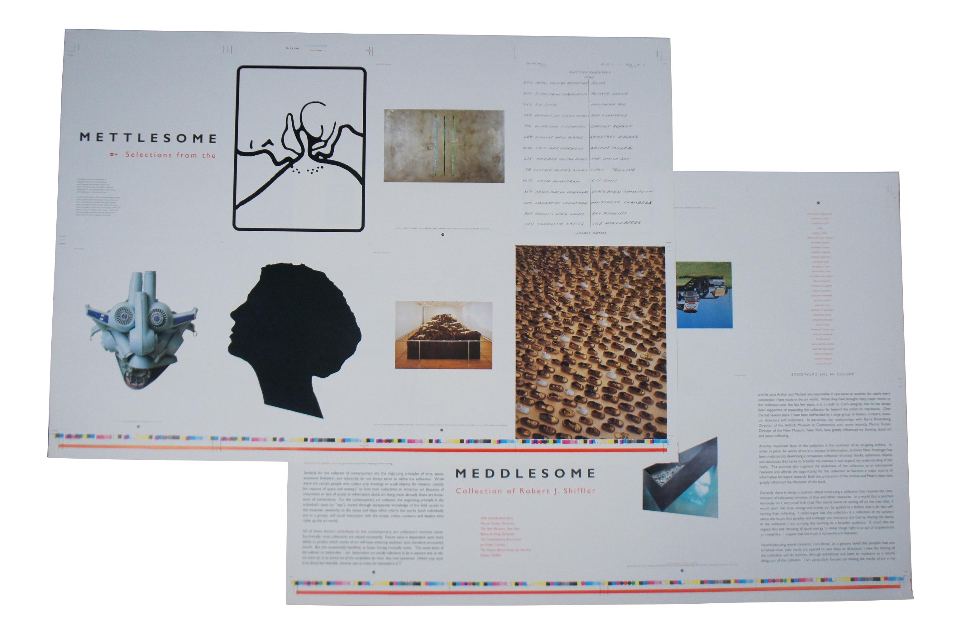 Lot of unbound press sheet pages and portfolio covers for the 1993 exhibition catalog of “Mettlesome & Meddlesome: Selections from the Collection of Robert J. Shiffler,” presented at The Contemporary Arts center in Cincinnati, Ohio from February 6