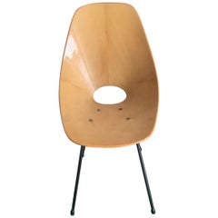 Medea Fratelli Nobili Stuhl aus Holz, Messing und Eisen, 1955, Italien
