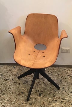 Medea Swivel and Height Adjustable Armchair Wood Iron, 1950, Italy