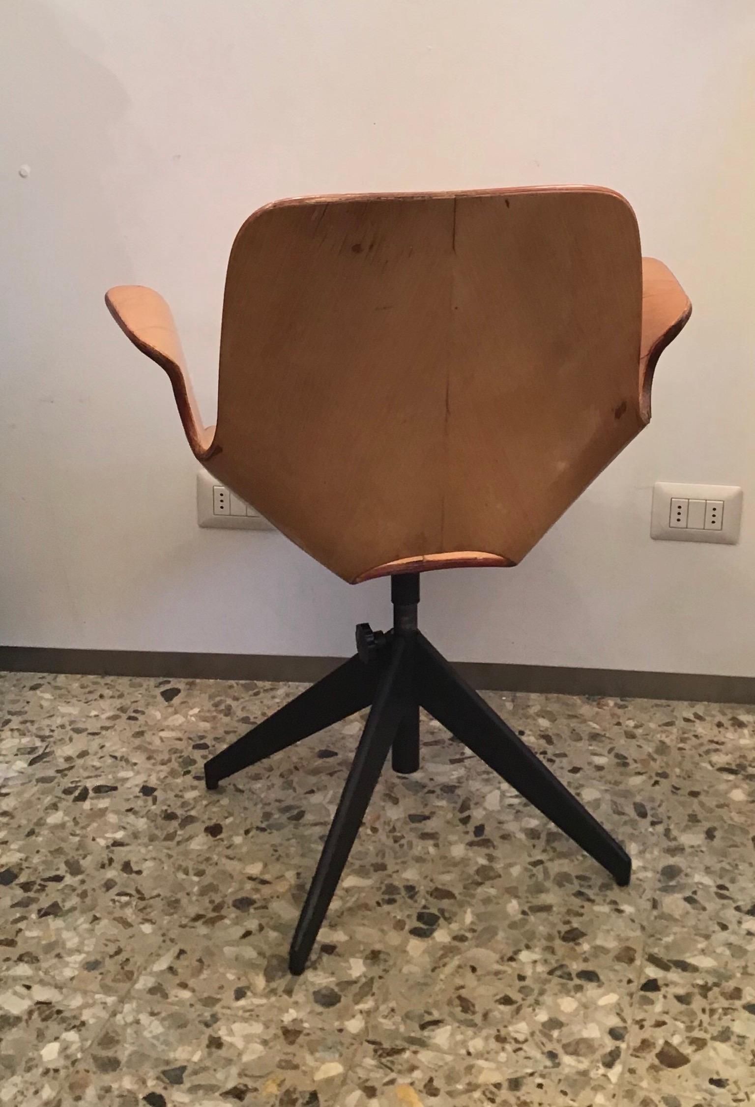 Medea Swivel and Height Adjustable Armchair Wood Iron, 1950, Italy In Good Condition For Sale In Milano, IT