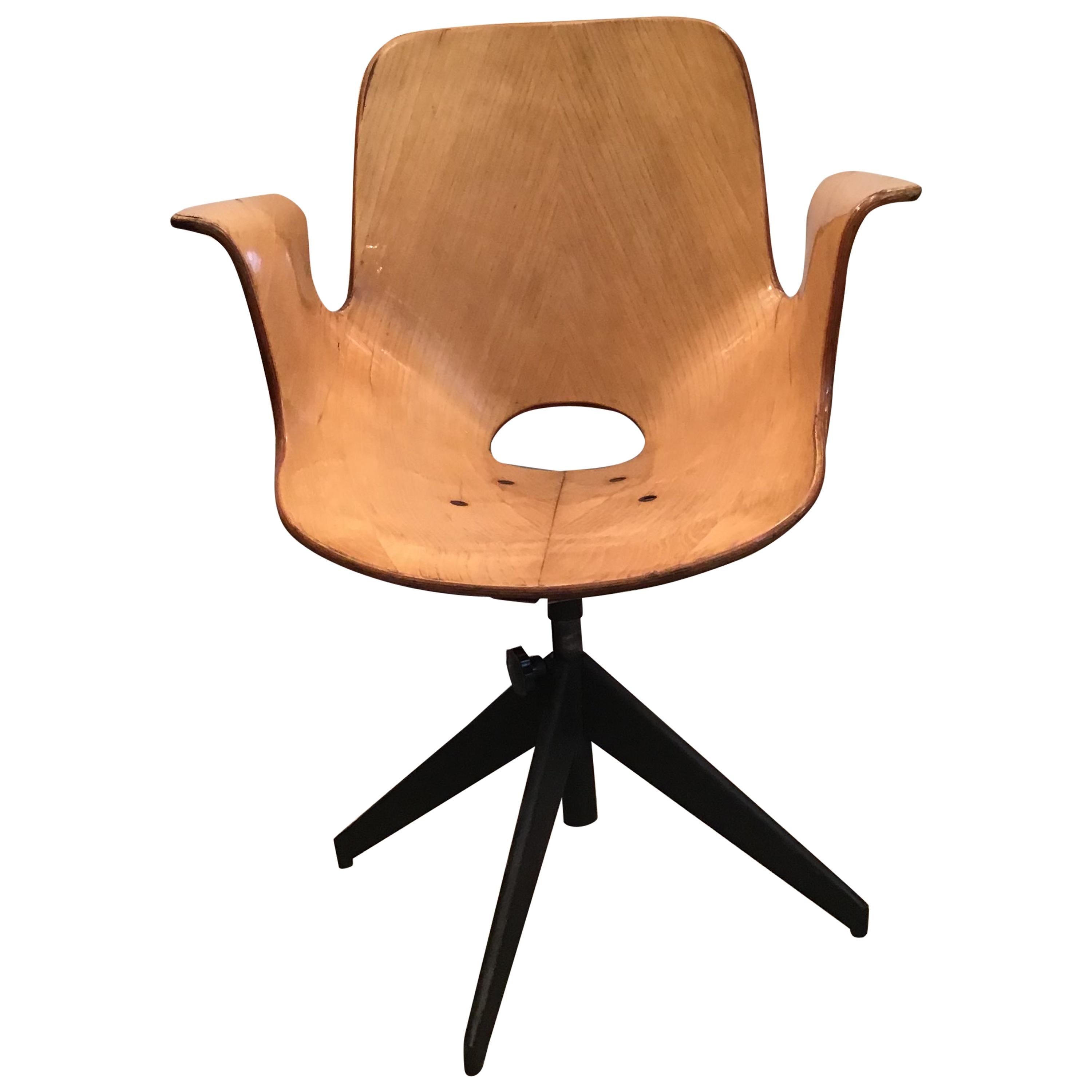 Medea Dreh- und Höhenverstellbarer Sessel aus Holz und Eisen, 1950, Italien