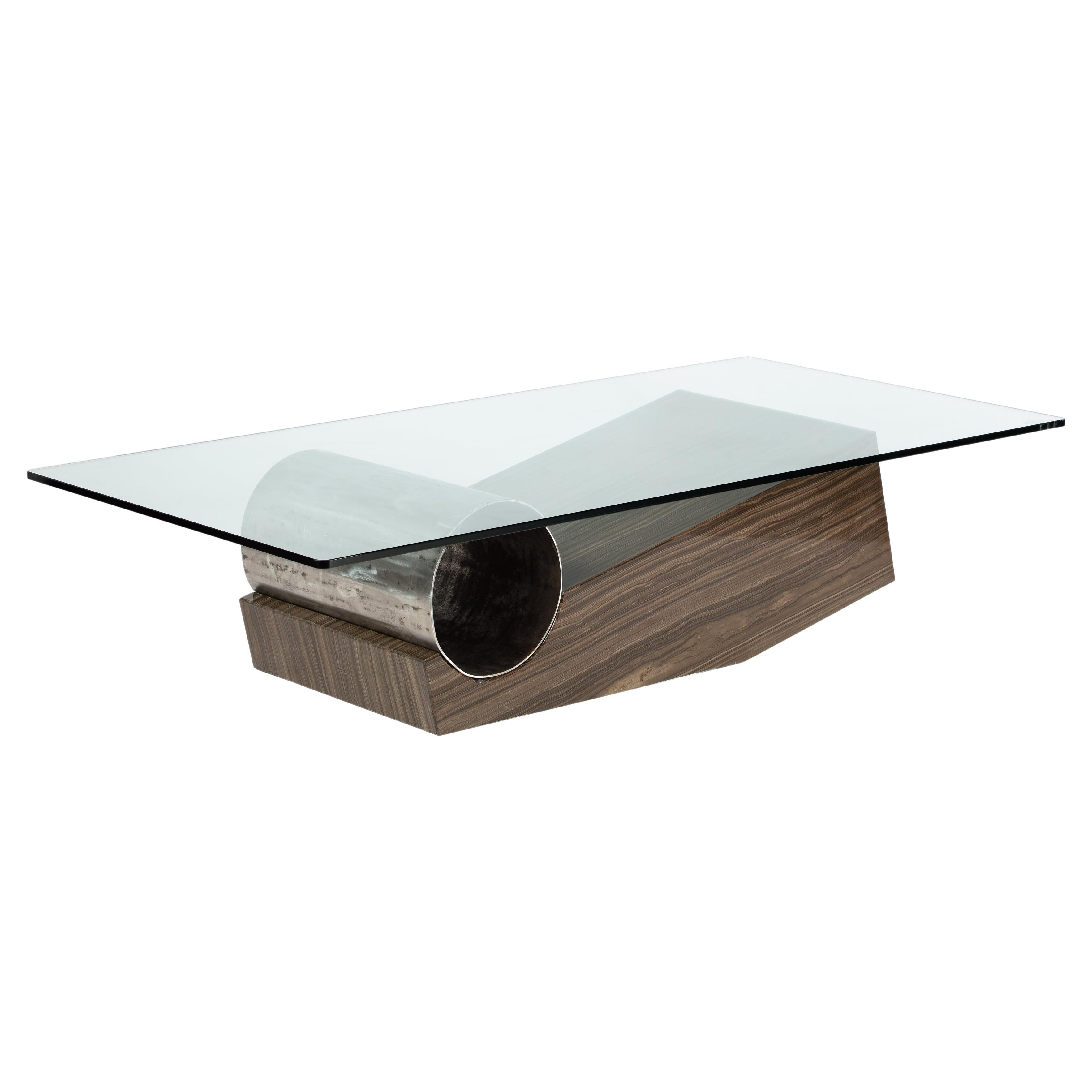 Medes Marble Design Coffee Table Polished Iron & Crystal Joaquín Moll in Stock For Sale