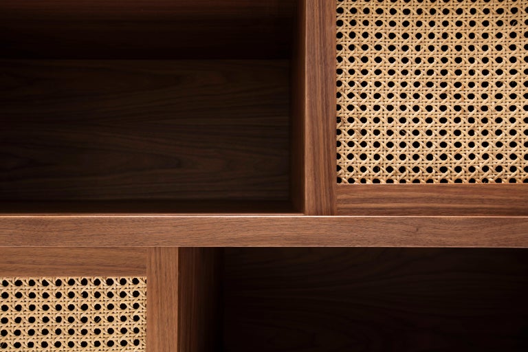 Media in Solid Walnut with Sliding Cane Doors by Boyd and