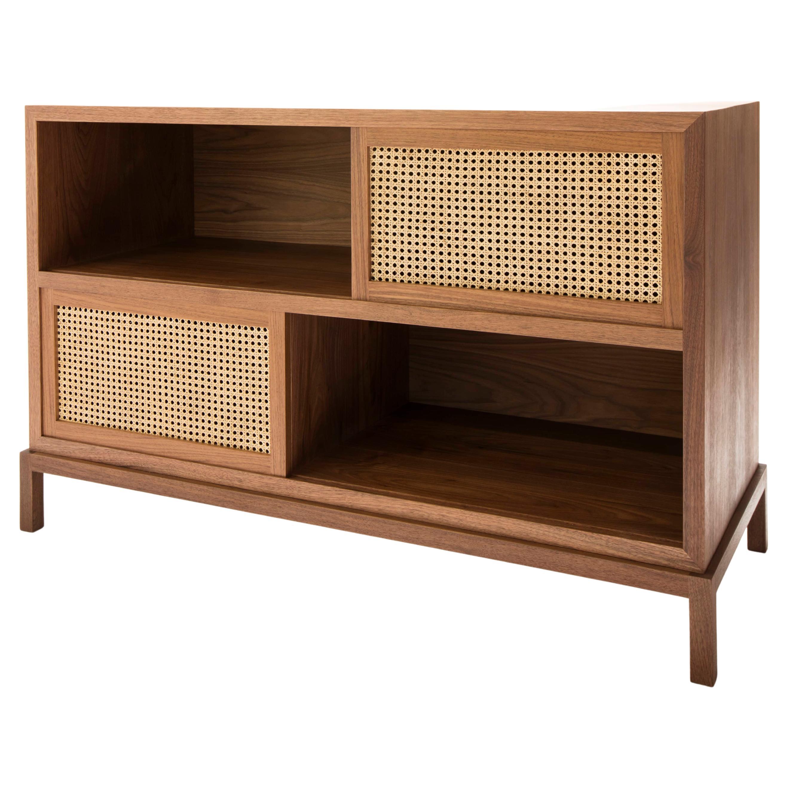 Media Cabinet in Solid Walnut with Sliding Cane Doors by Boyd & Allister For Sale