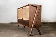 Media Credenza, Cabinet, Storage, Midcentury, Danish Weave, Custom, Wood, Shelf