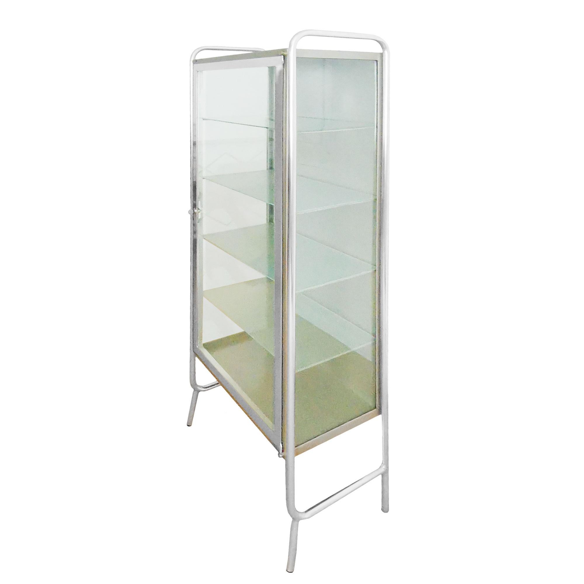 Vitrina médica moderna de mediados de siglo en acero - Italia 1945-50 Italiano en venta