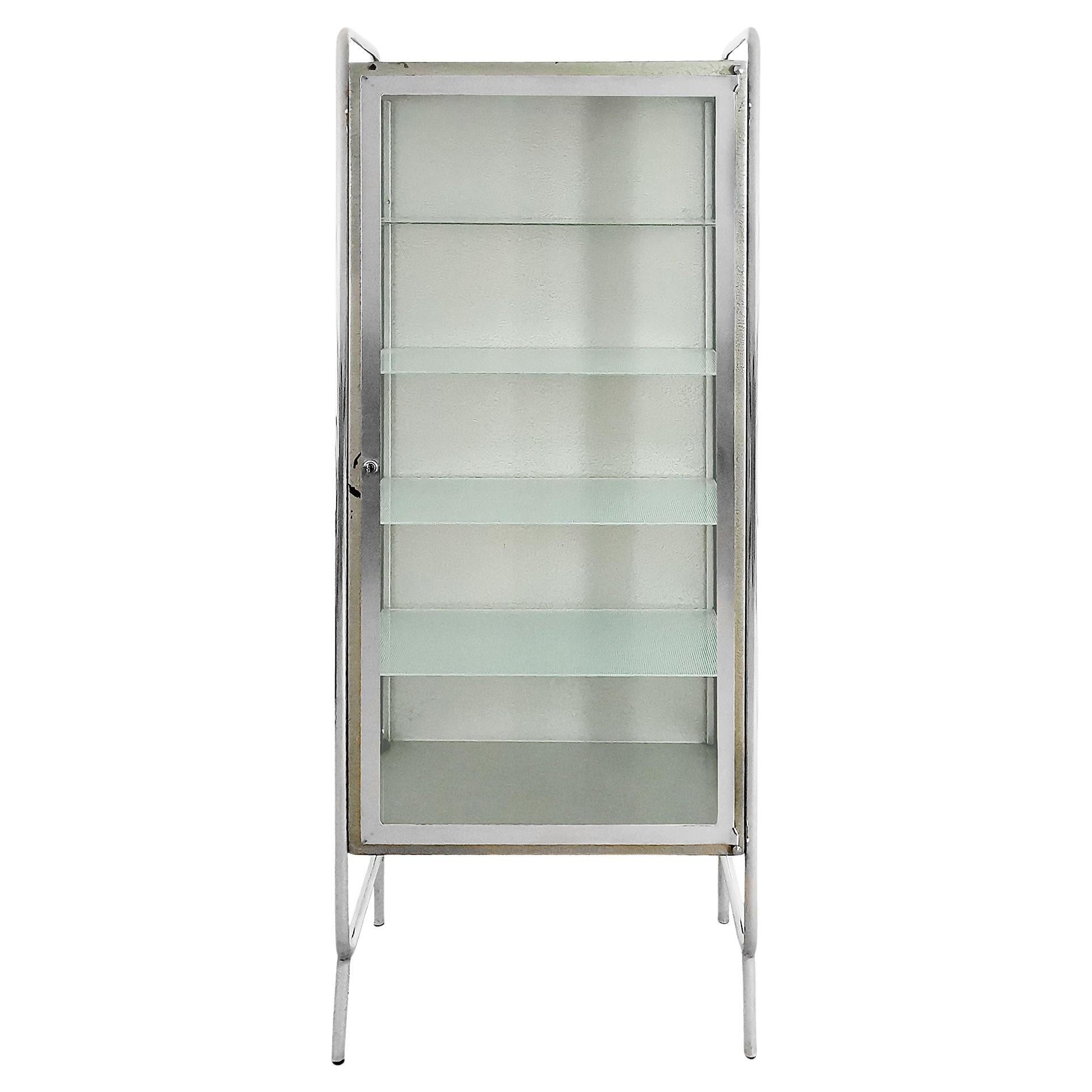 Vitrina médica moderna de mediados de siglo en acero - Italia 1945-50 en venta