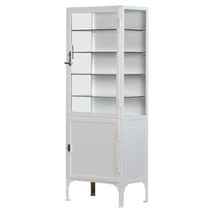 Vintage Medical Iron and Glass Cabinet, 1940s