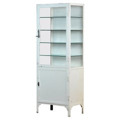 Vintage Medical Iron and Glass Cabinet, 1940s