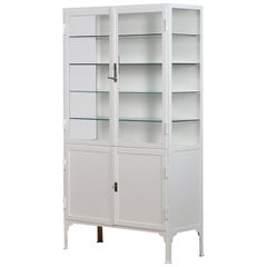 Vintage Medical Iron and Glass Cabinet, 1940s