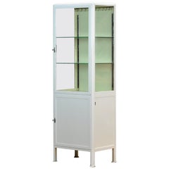 Vintage Medical Iron And Glass Cabinet, 1940s