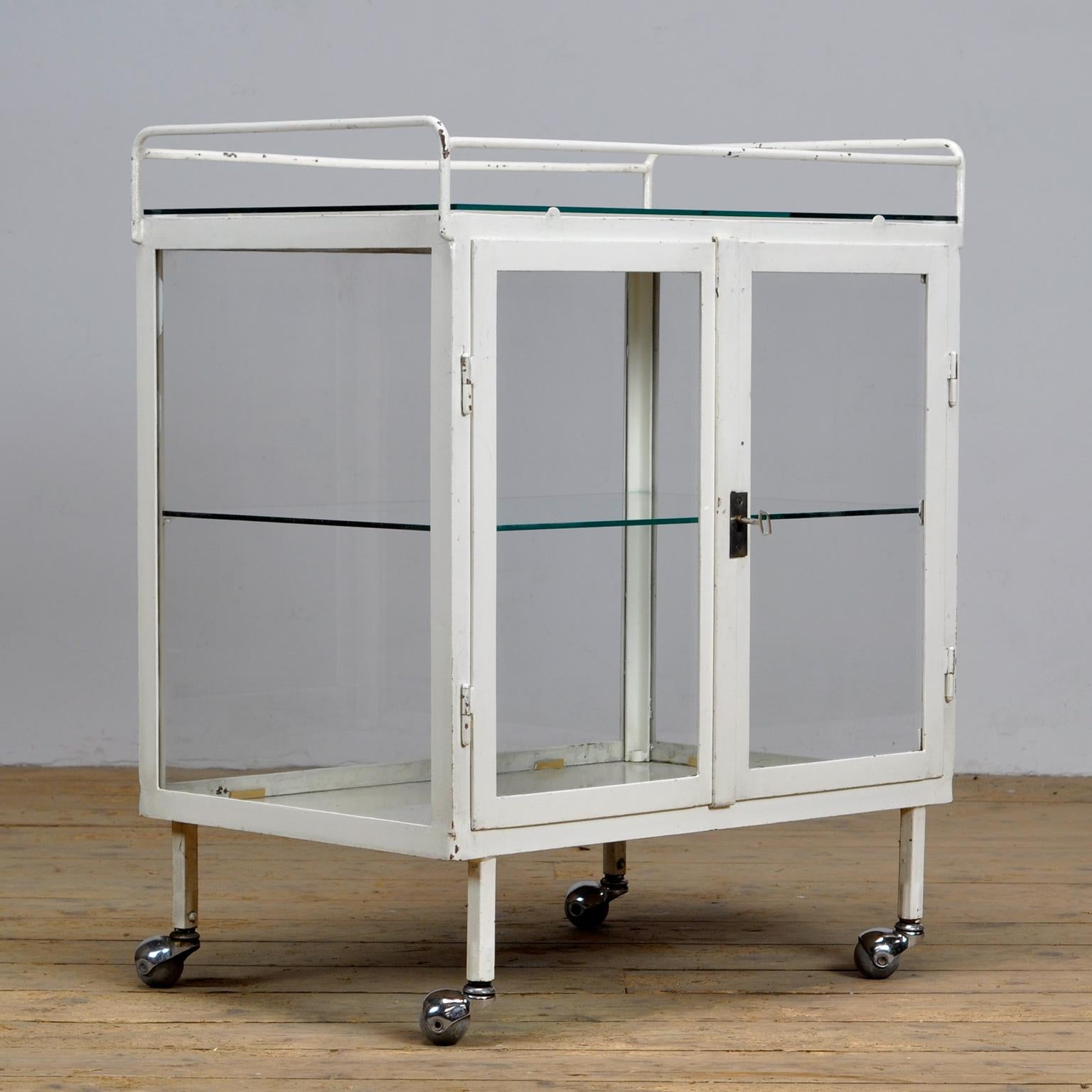 Glass Medical Showcase / Trolley, 1940s For Sale