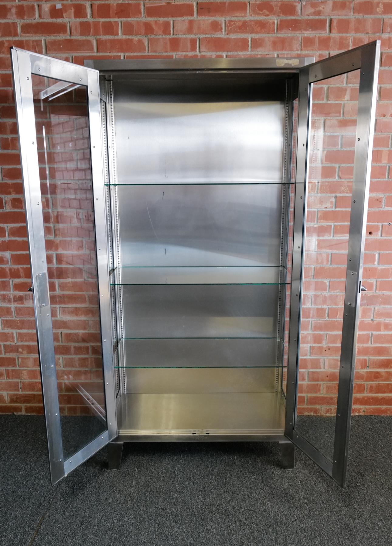 Medical Stainless Steel and Glass Cabinet In Good Condition For Sale In Oklahoma City, OK