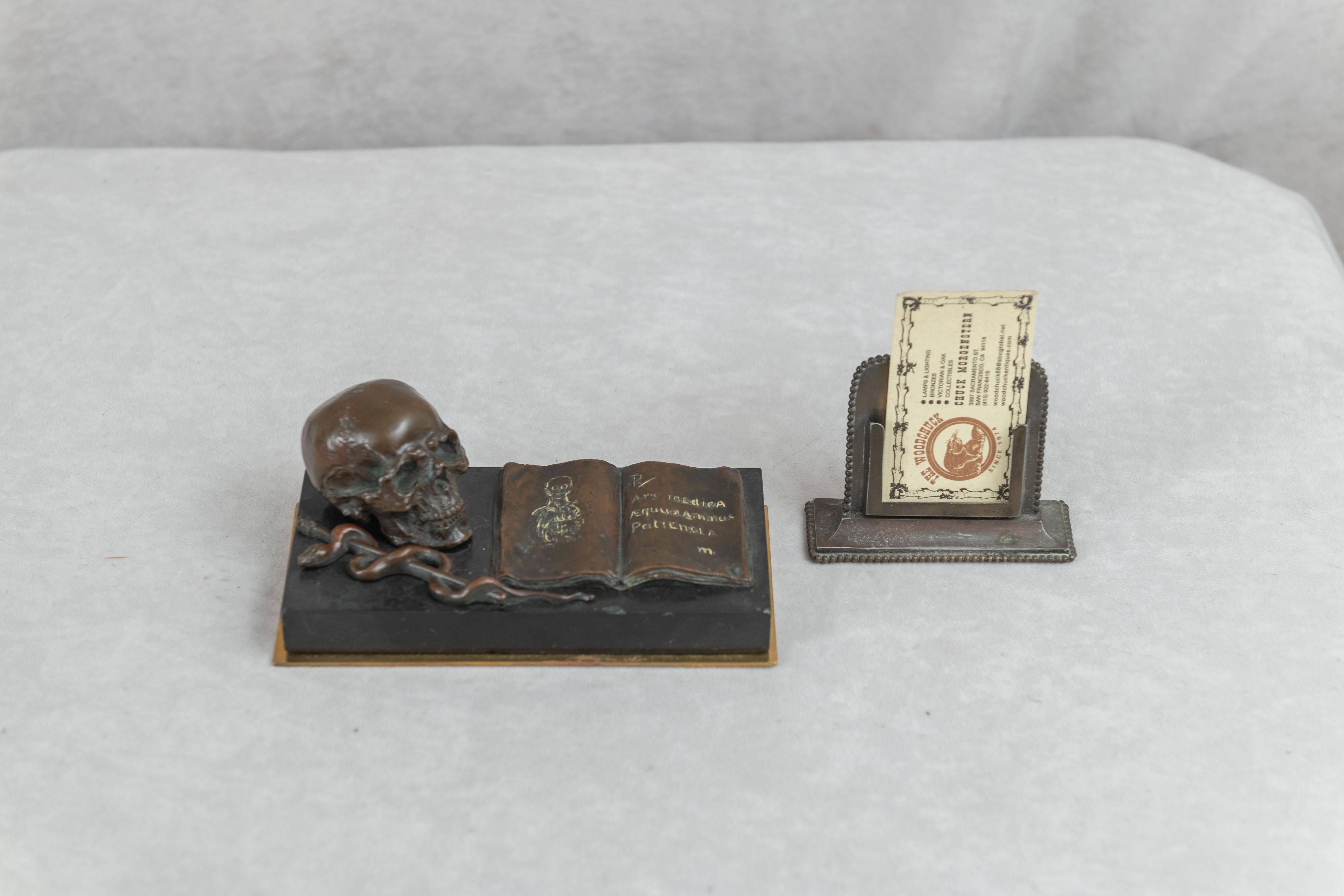 Other Medical Themed Bronze Desk Item, Skull, Caduceus, and Medical Book ca. 1900