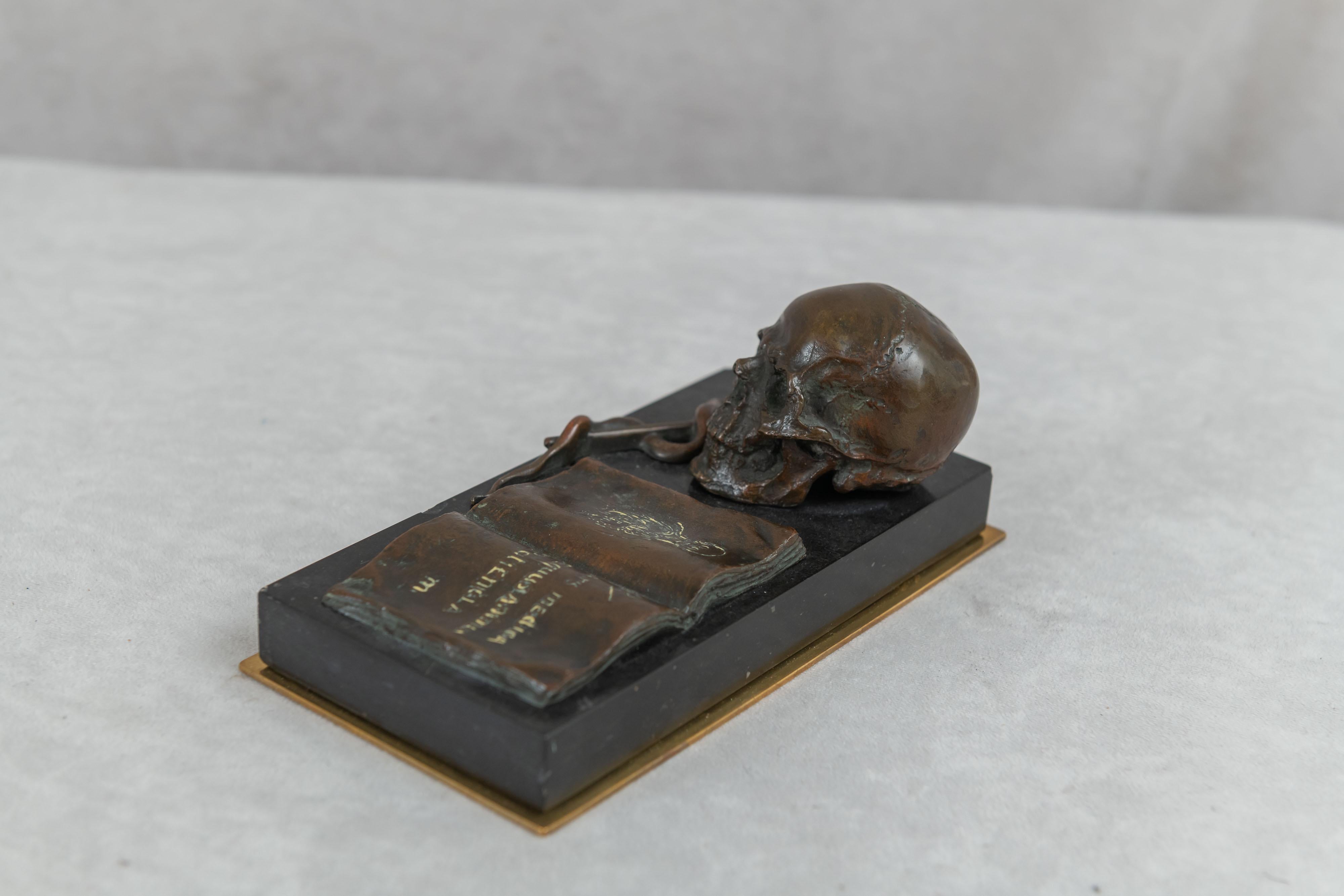 20th Century Medical Themed Bronze Desk Item, Skull, Caduceus, and Medical Book ca. 1900