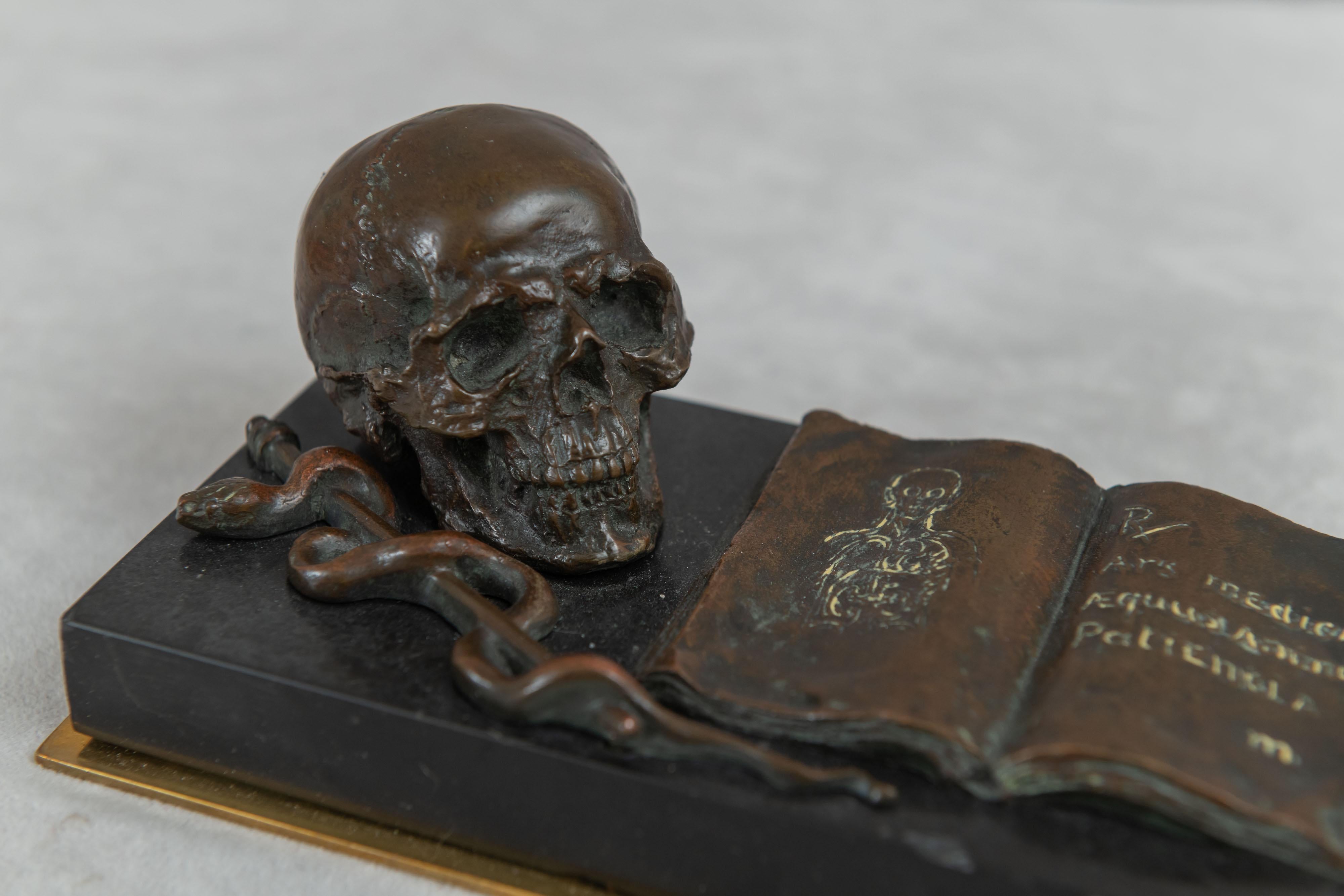 Medical Themed Bronze Desk Item, Skull, Caduceus, and Medical Book ca. 1900 1