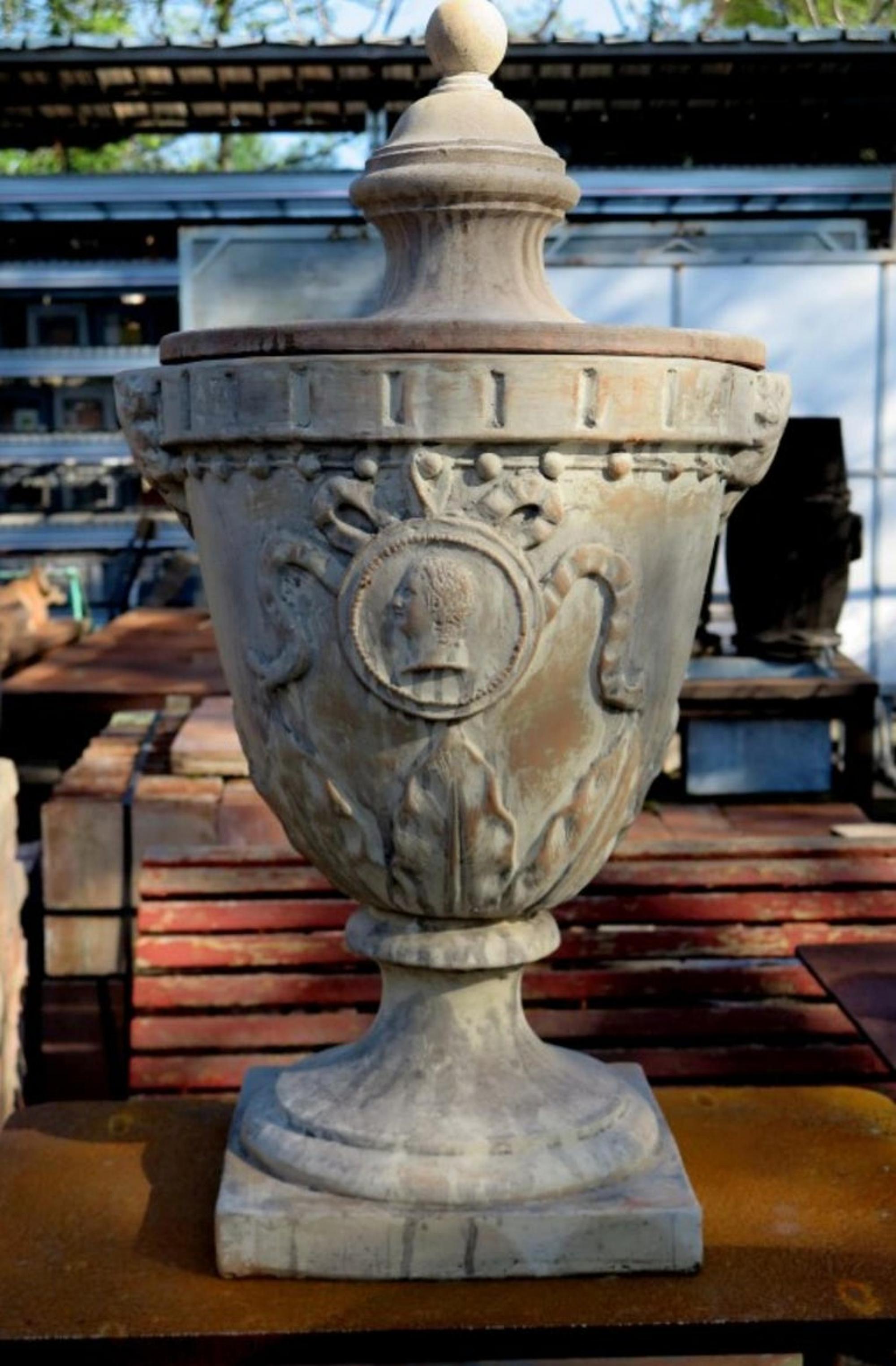 Terracotta Medicean Pyramid, Medicean Chalice Vase with CAP Began, 20th Century For Sale