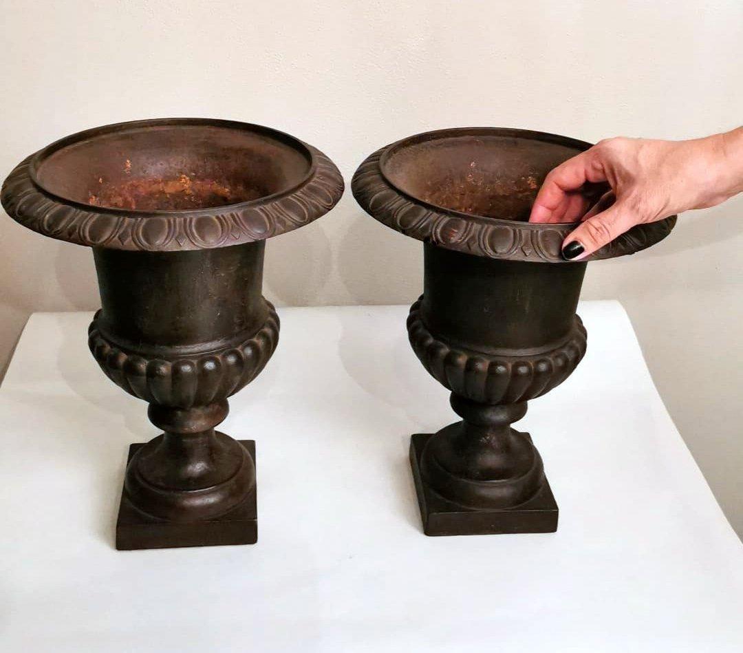 Medicean Style Pair French Cast Iron Vases 9