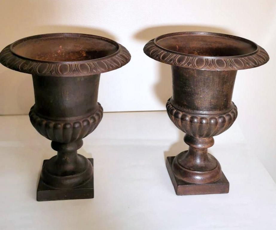 Classical Greek Medicean Style Pair French Cast Iron Vases