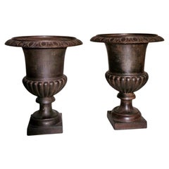 Vintage Medicean Style Pair French Cast Iron Vases