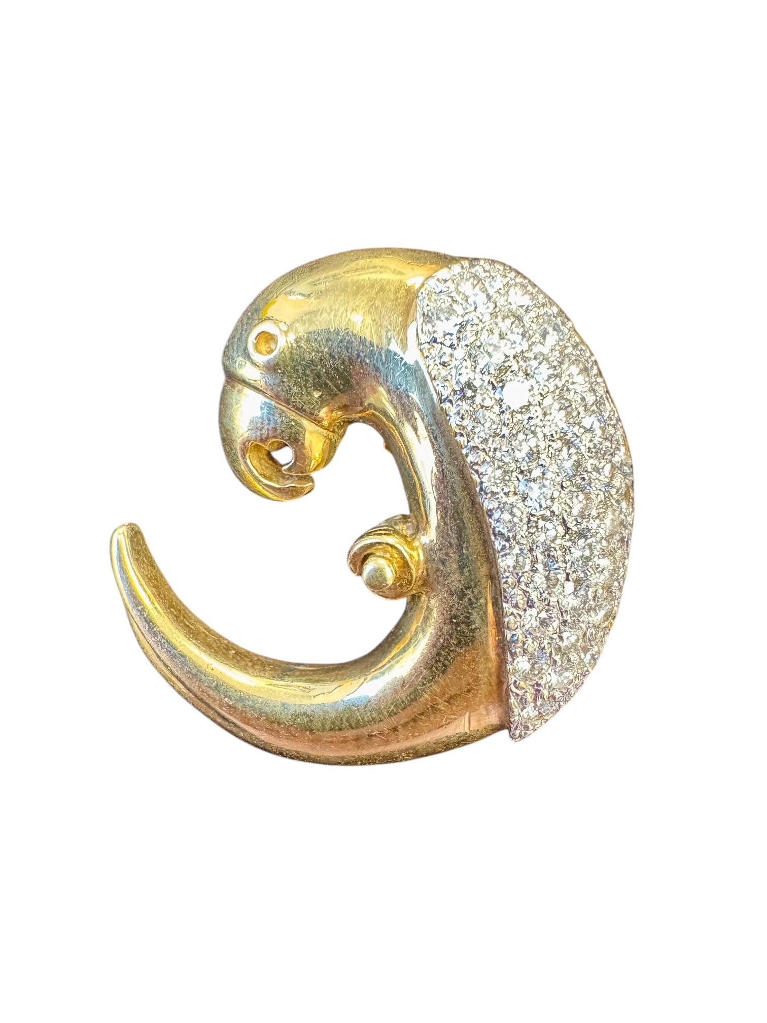 Medici Papagei-Brosche/Anhänger aus 18 Karat Gelbgold und Diamanten