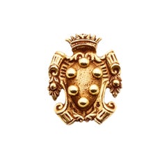 Medici Coat Of Arms 19th Century Italian Brooch Pendant Solid 18Kt Yellow Gold