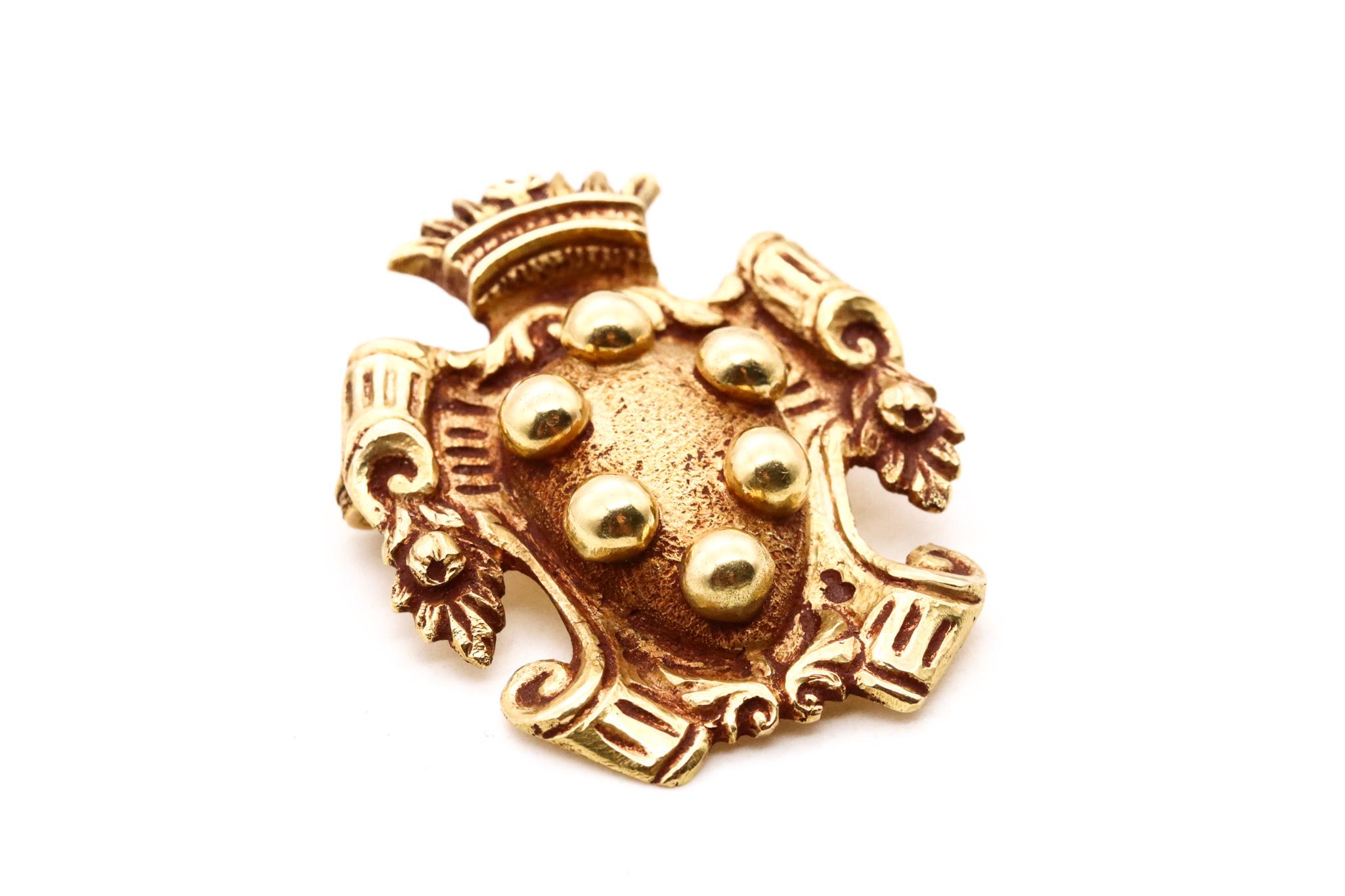 Women's or Men's Medici Coat Of Arms 19th Century Italian Brooch Pendant Solid 18Kt Yellow Gold