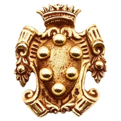 Medici Coat Of Arms 19th Century Italian Brooch Pendant Solid 18Kt Yellow Gold