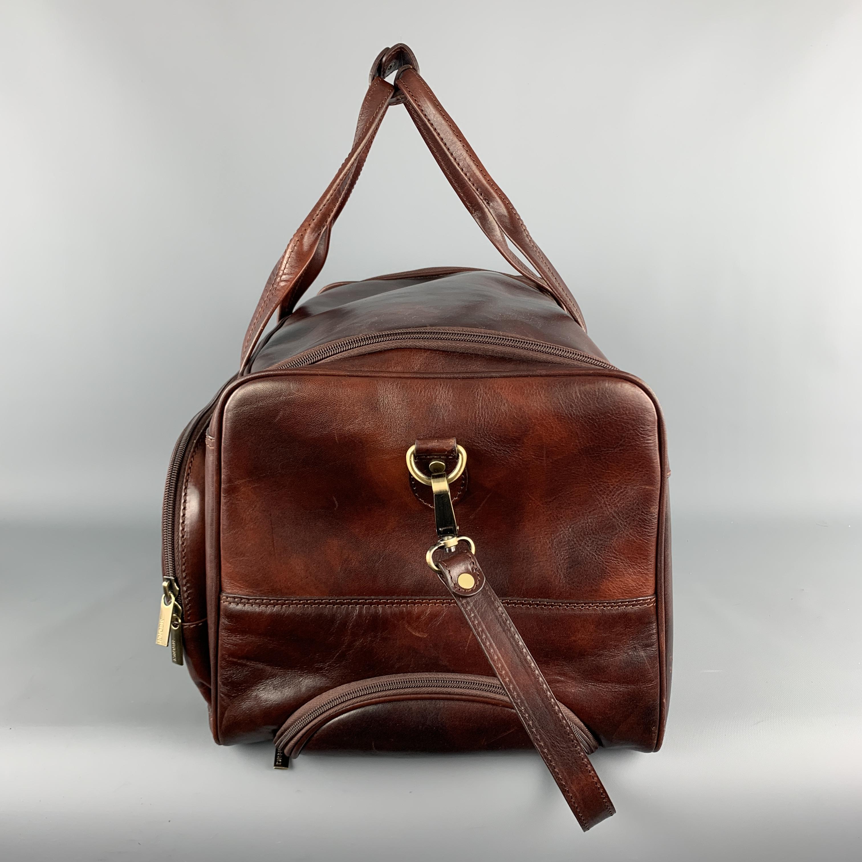 MEDICI FIRENZE Brown Leather Top Handle Shoulder Strap Duffle Bag In Good Condition In San Francisco, CA