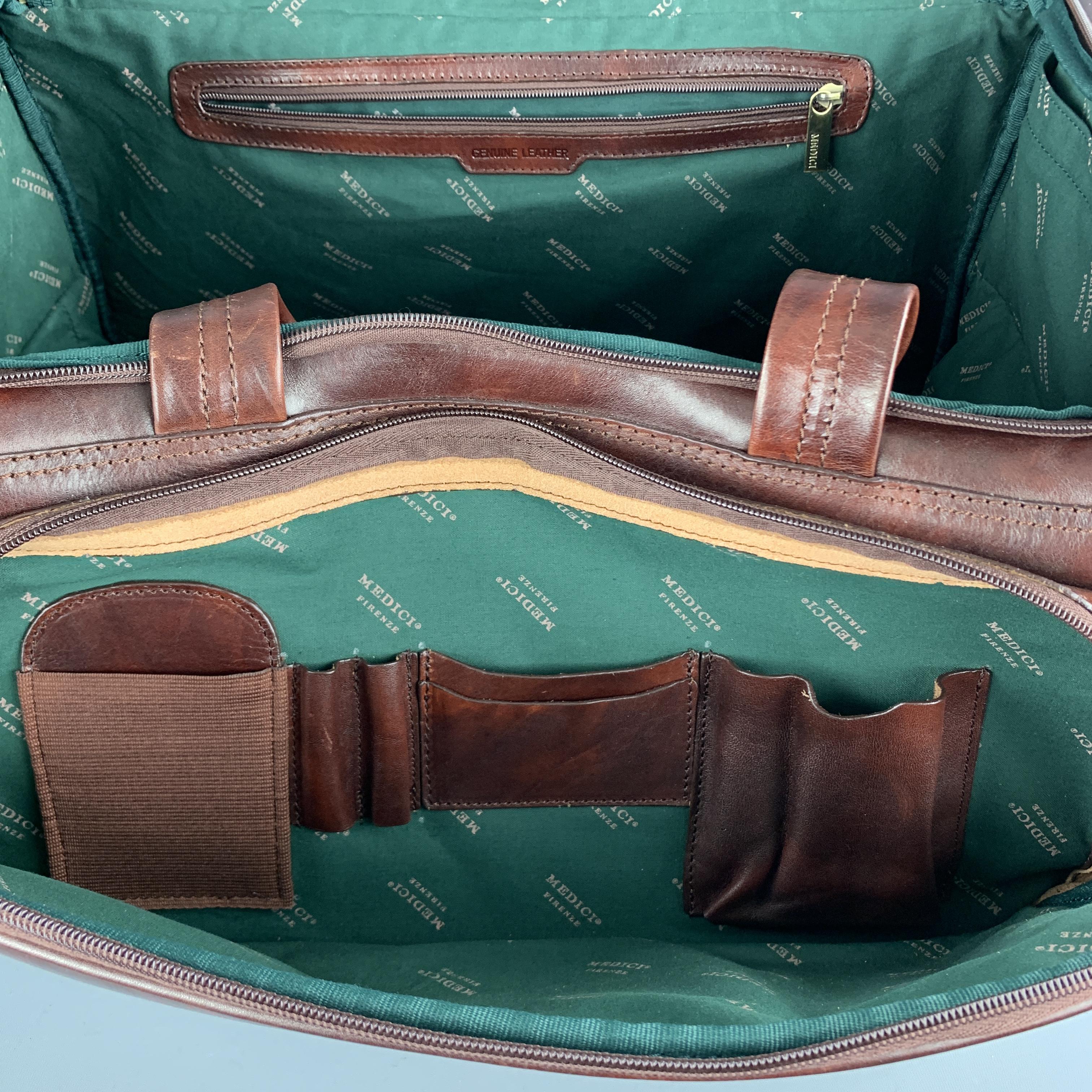 MEDICI FIRENZE Brown Leather Top Handle Shoulder Strap Duffle Bag 1