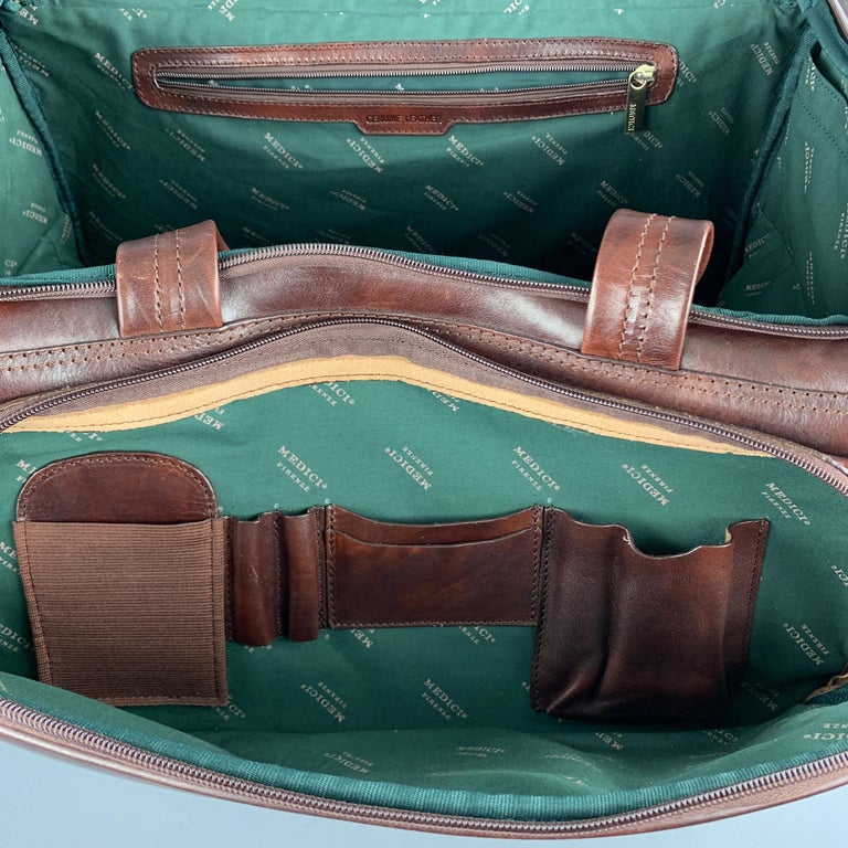 MEDICI FIRENZE Brown Leather Top Handle Shoulder Strap Duffle Bag