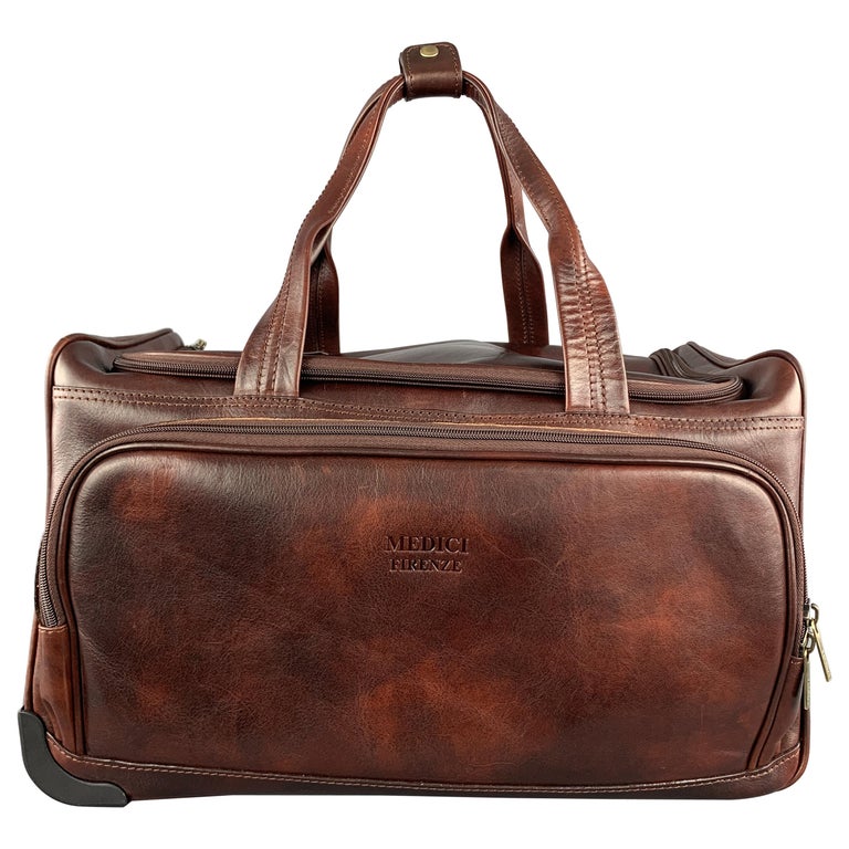 MEDICI FIRENZE Brown Leather Top Handle Shoulder Strap Duffle Bag at ...