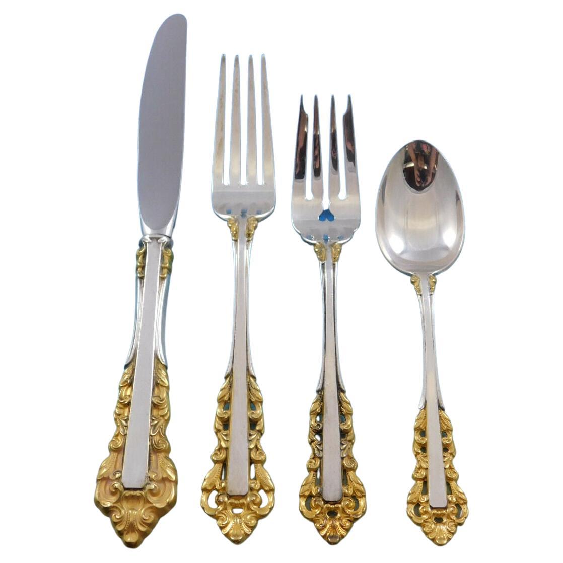 Medici Golden Accent by Gorham Sterling Silver Flatware Set 12 Service 50 Pieces For Sale