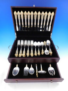 Medici Golden Accent by Gorham Sterling Silver Flatware Set 12 Service 66 Pieces