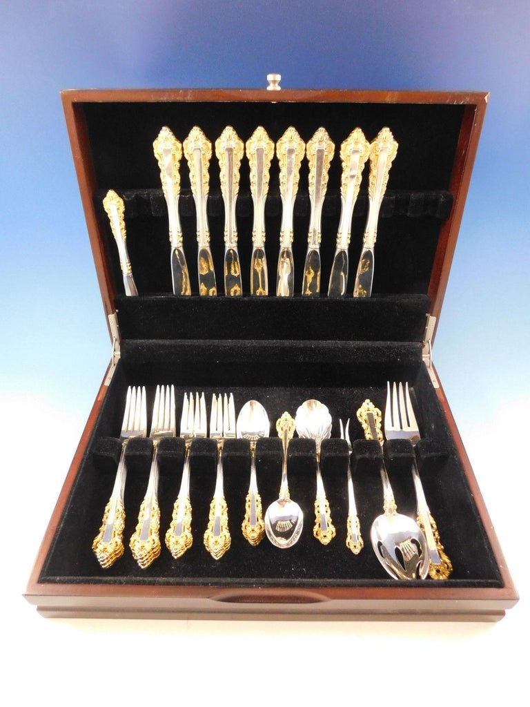 Medici Golden Accent by Gorham Sterling Silver Flatware Set 8 Service