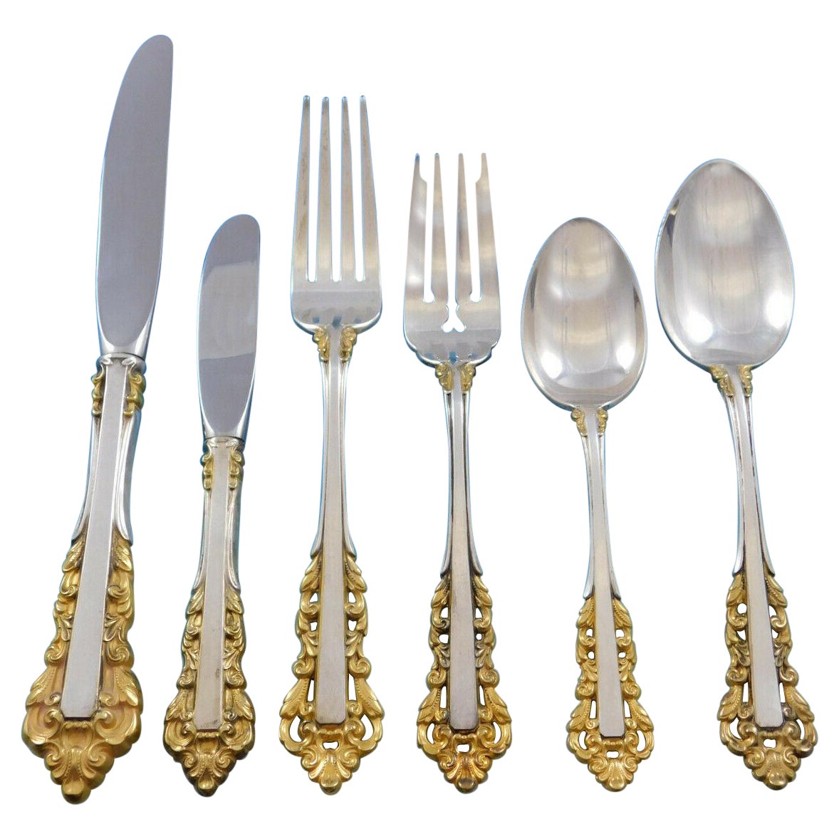 Medici Golden Accent by Gorham Sterling Silver Flatware Set 8 Service 39 Pieces