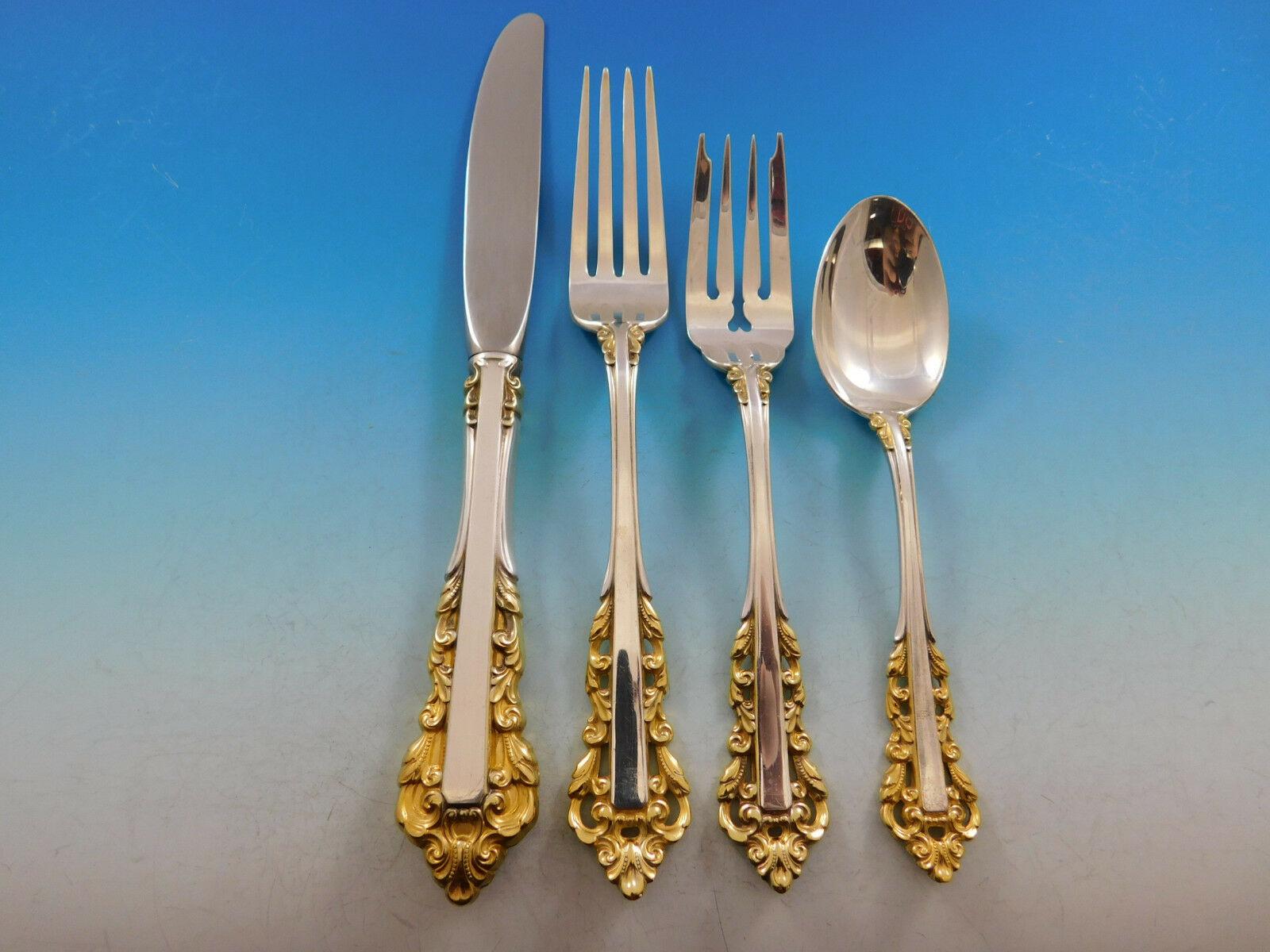 Medici Golden Accent by Gorham Sterling Silver Flatware Set 8 Service 93 Pieces In Excellent Condition In Big Bend, WI