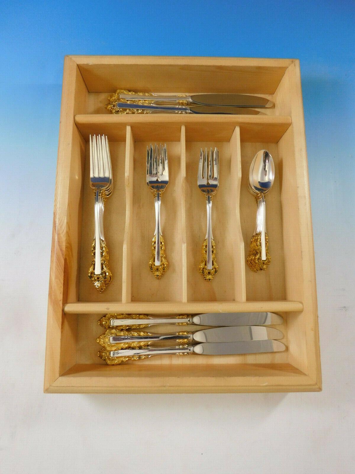 Medici Golden Accent by Gorham Sterling Silver Flatware Set Service 24 Pieces 1