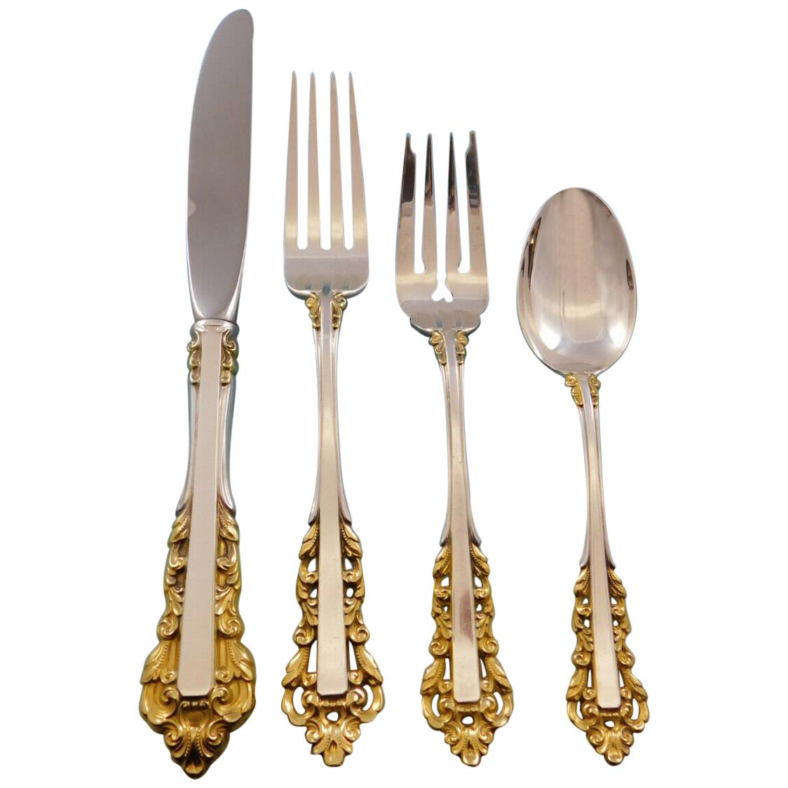 Medici Golden Accent by Gorham Sterling Silver Flatware Set Service 24 Pieces