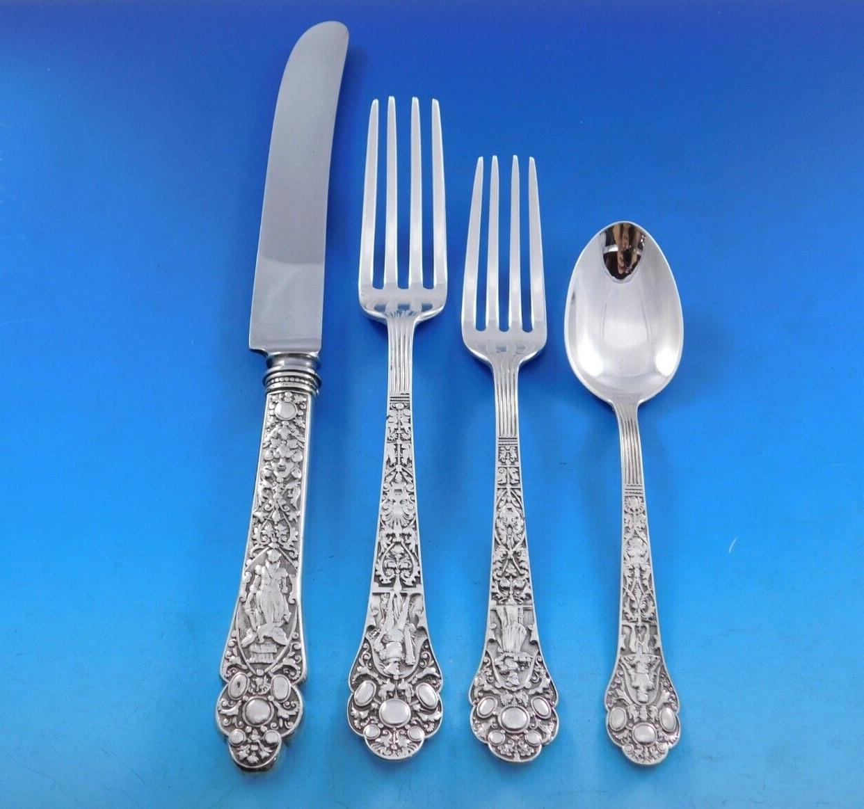 Médicis Old by Gorham service de couverts en argent sterling pour 12 personnes 75 pièces Excellent état - En vente à Big Bend, WI