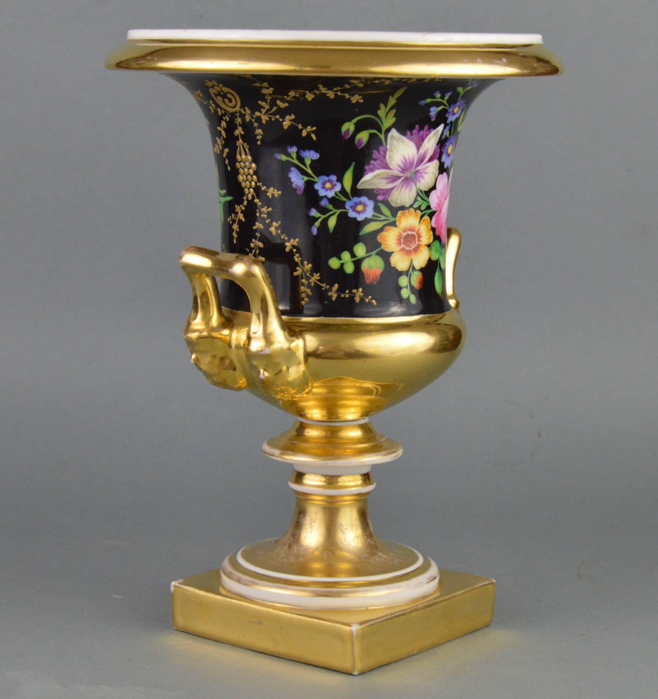 Belgian Medici Porcelain Vase Hand-Painted Flower Ornamented Decoration, 1820-1840