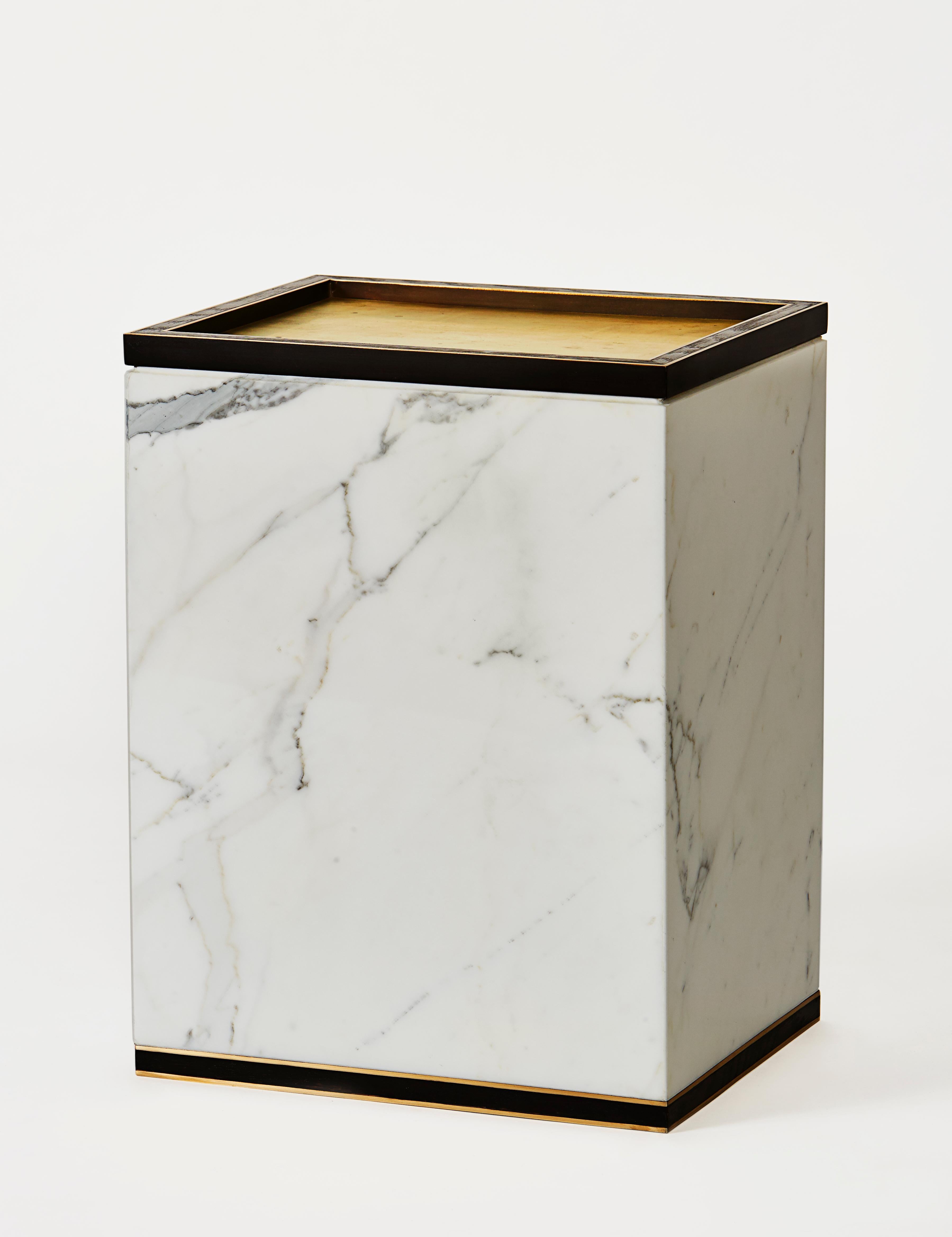 Medici table in brass, oak and marble by Cam Crockford 

Materials: Brass, oak, and marble
Dimensions: 10.5 W x 13.5 D x 17.5 H inches.