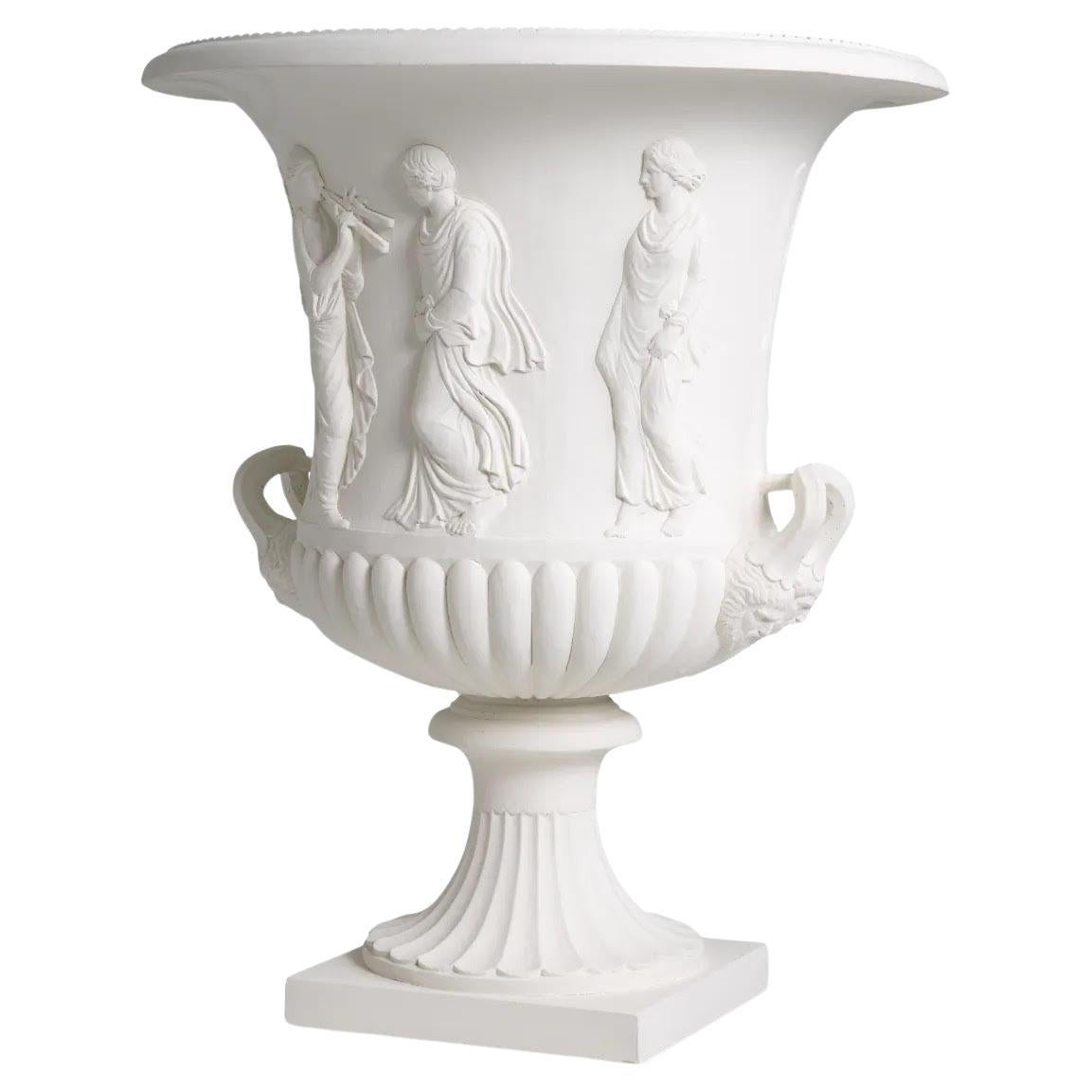 Medici Vase in White Terracotta, in the Style of the Antique, 21st Century. For Sale