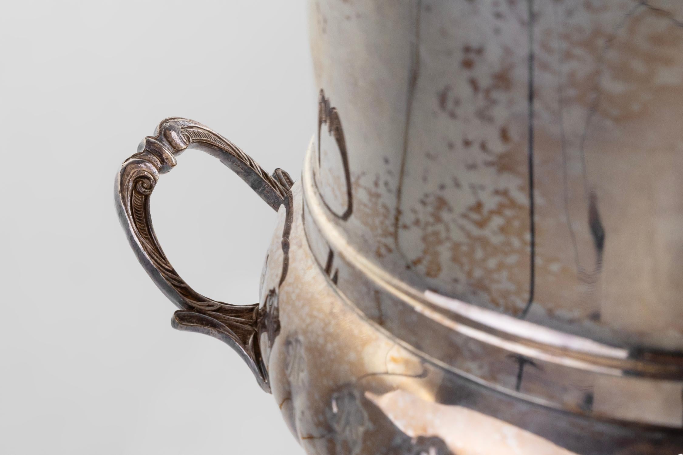 Silvered Medicis vase shaped silver-plated champagne cooler, France ca. 1950